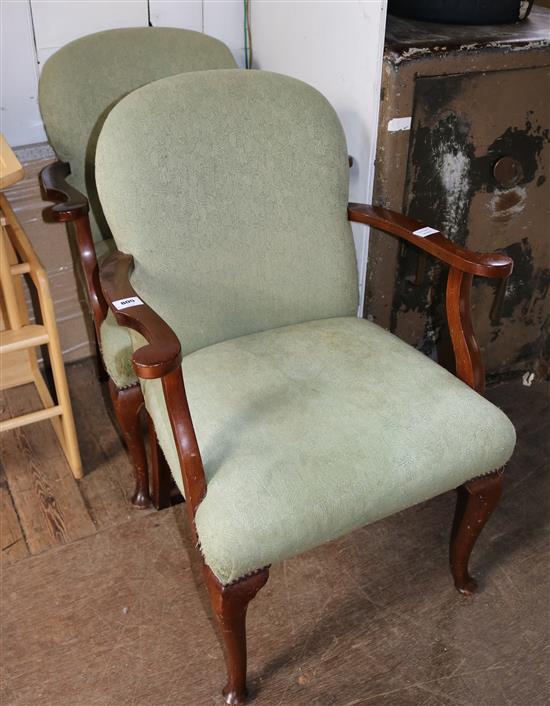 Pair of early Georgian style upholstered elbow chairs